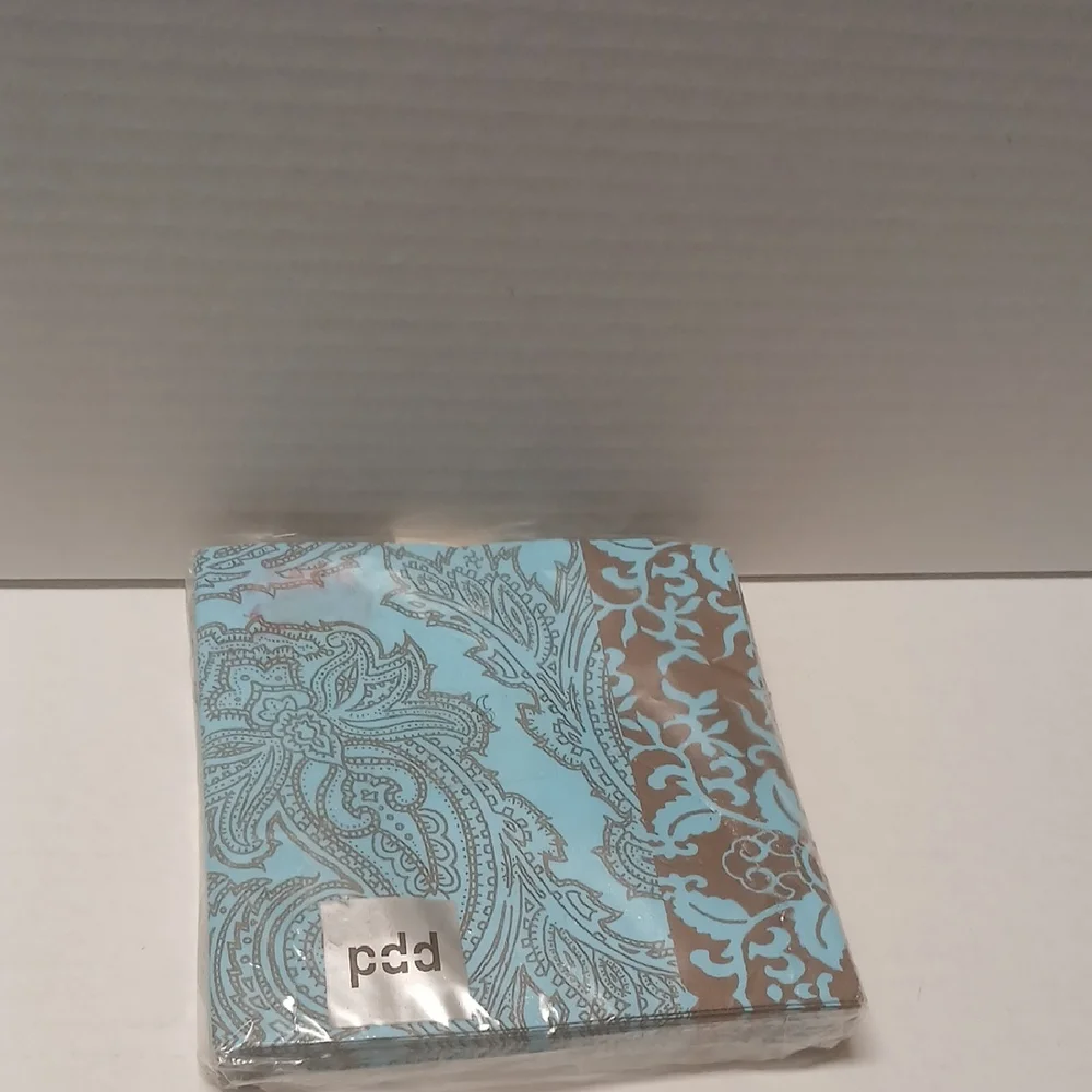 PPD Elegant Blue Brown Paisley Designed Disposable Napkins NWT